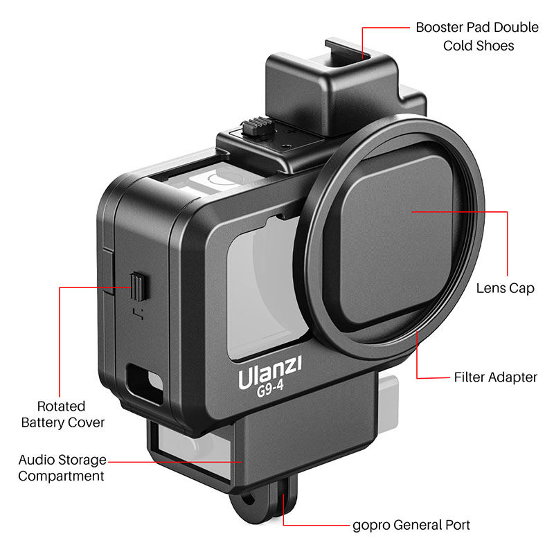 Klec na GoPro 9, audio adaptér i externí mikrofon 11